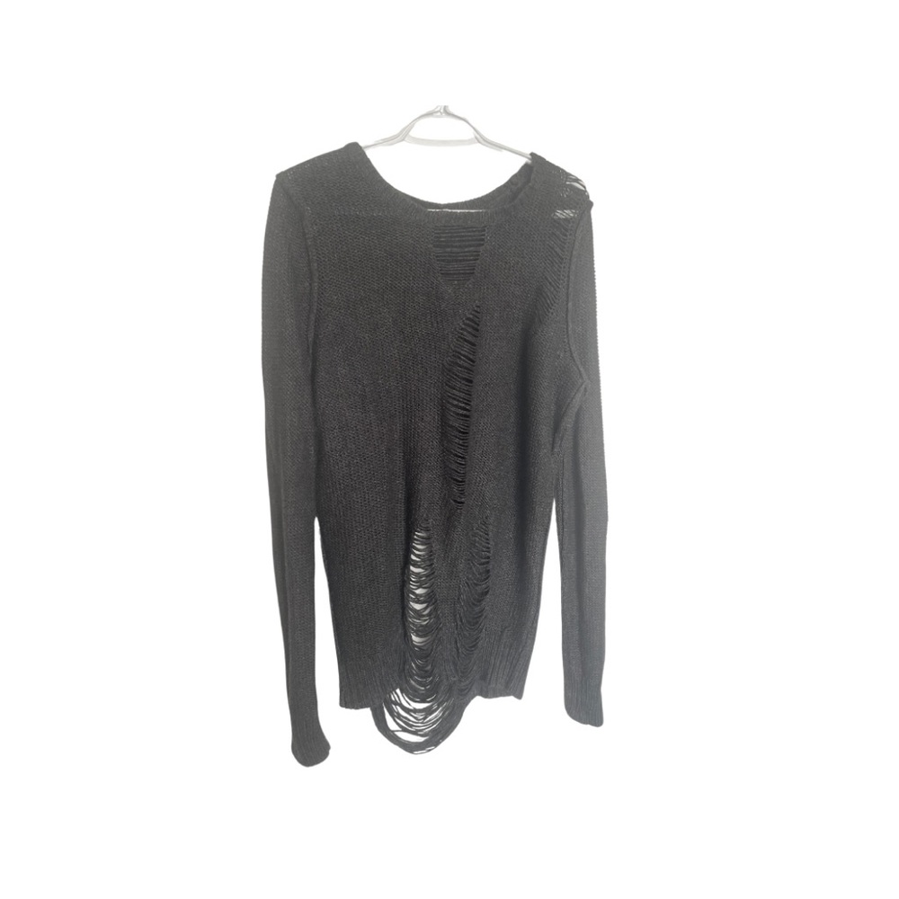 Grey women’s knit sweater size Large grunge fashion goth distressed cozy fall
